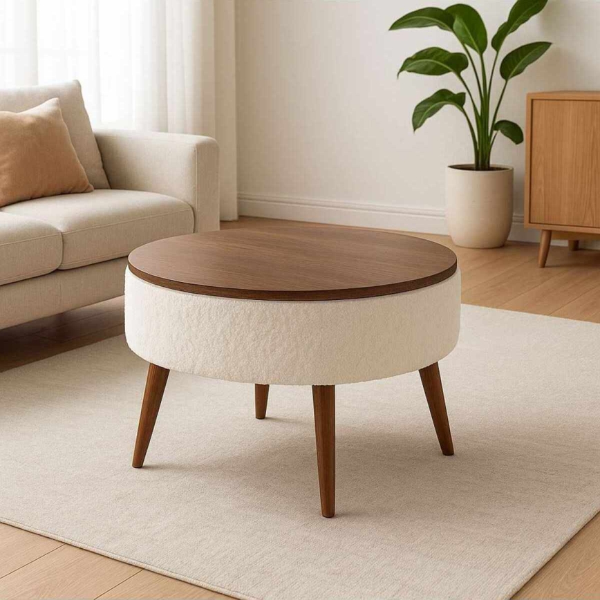 Mesa de centro FELPO diâmetro 60 cm branco/nogueira