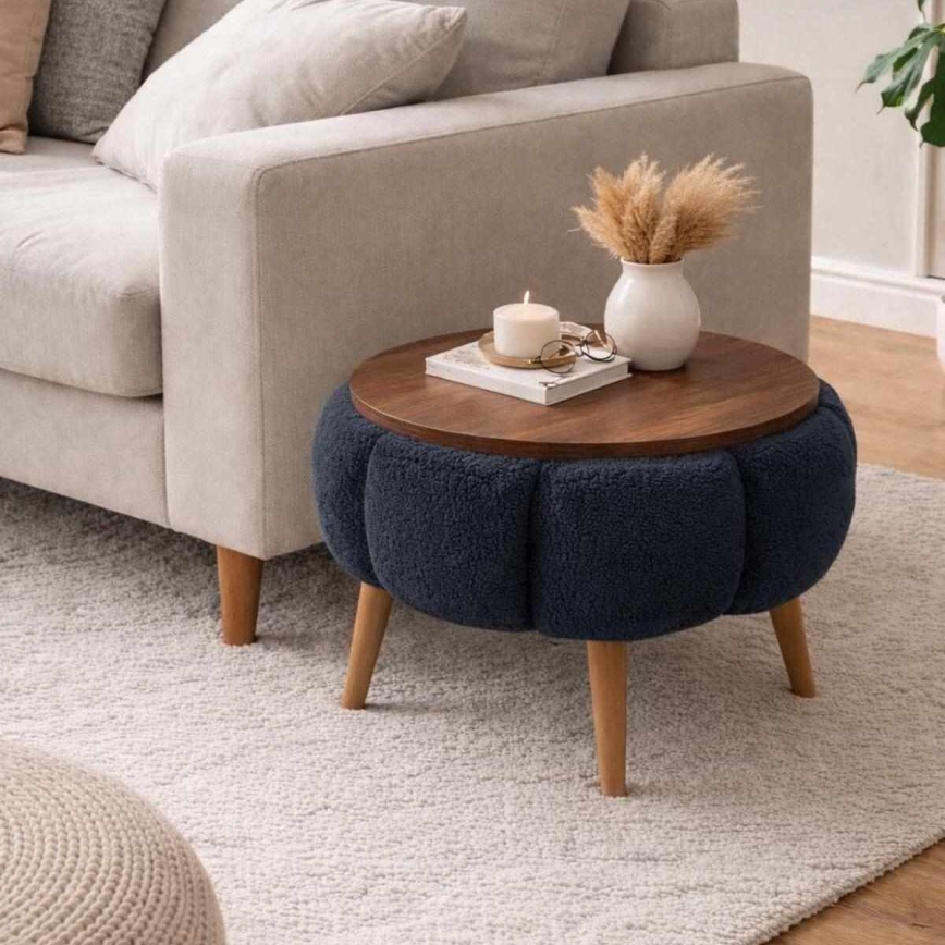 Mesa de centro FELPO Ø 45 cm azul/nogueira