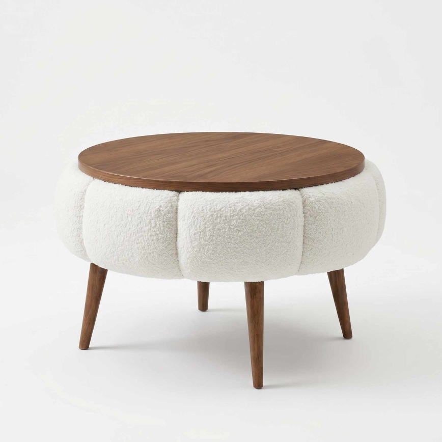Mesa de centro FELPO Ø 45 cm creme/nogueira