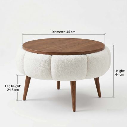 Mesa de centro FELPO Ø 45 cm creme/nogueira