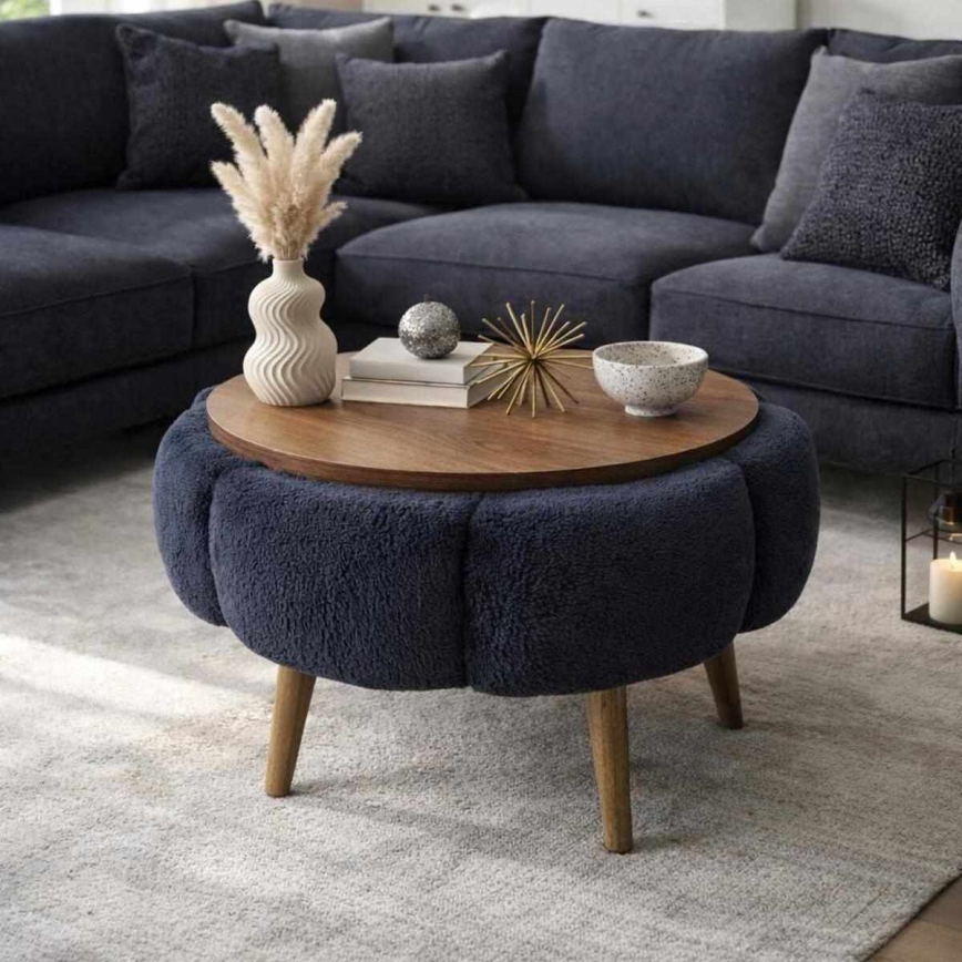 Mesa de centro FELPO Ø 60 cm azul/nogueira
