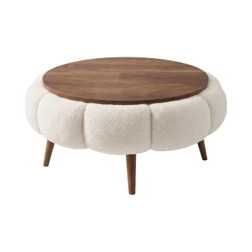 Mesa de centro FELPO Ø 60 cm creme/nogueira