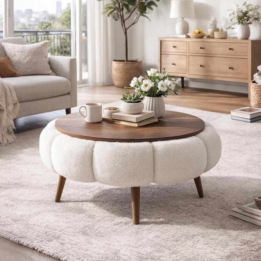 Mesa de centro FELPO Ø 60 cm creme/nogueira