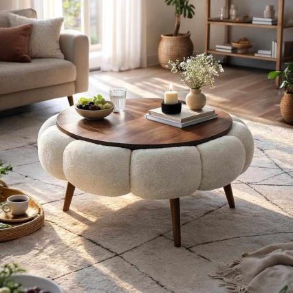 Mesa de centro FELPO Ø 60 cm creme/nogueira