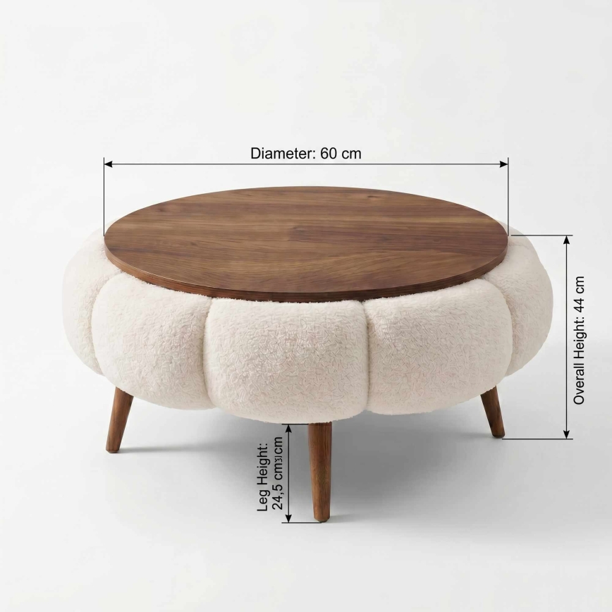Mesa de centro FELPO Ø 60 cm creme/nogueira