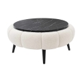 Mesa de centro FELPO Ø 60 cm preta/branca/acabamento em mármore
