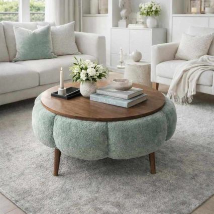 Mesa de centro FELPO Ø 60 cm verde/nogueira