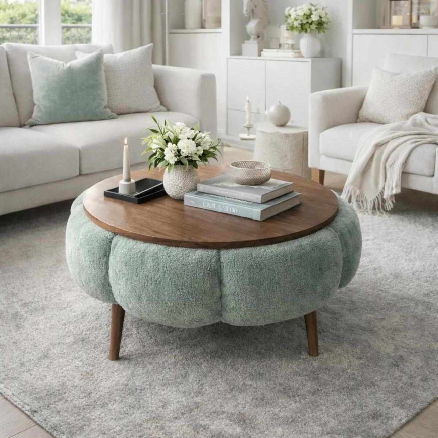 Mesa de centro FELPO Ø 60 cm verde/nogueira