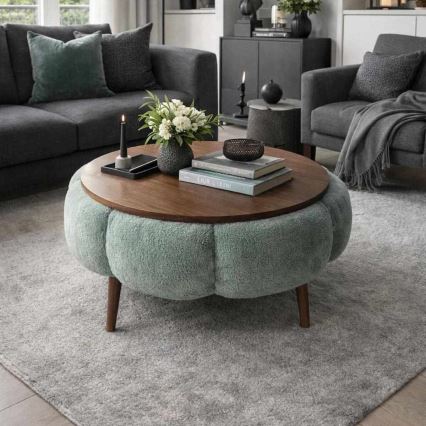 Mesa de centro FELPO Ø 60 cm verde/nogueira