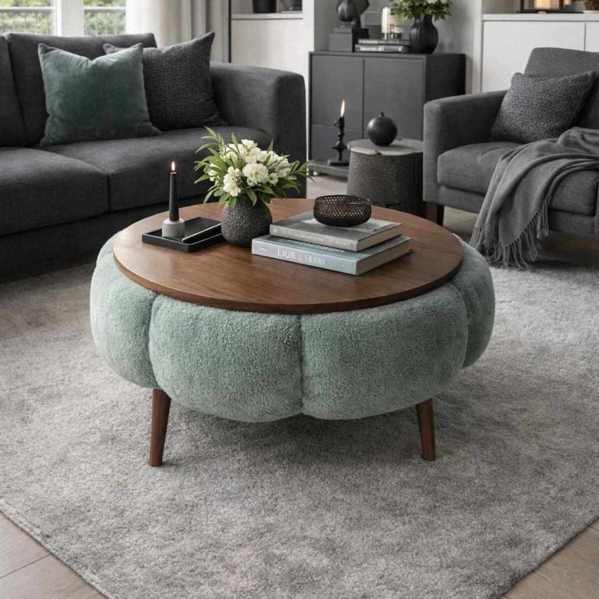 Mesa de centro FELPO Ø 60 cm verde/nogueira