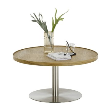 Mesa de centro FOCUS, diâmetro 80 cm, carvalho/inox