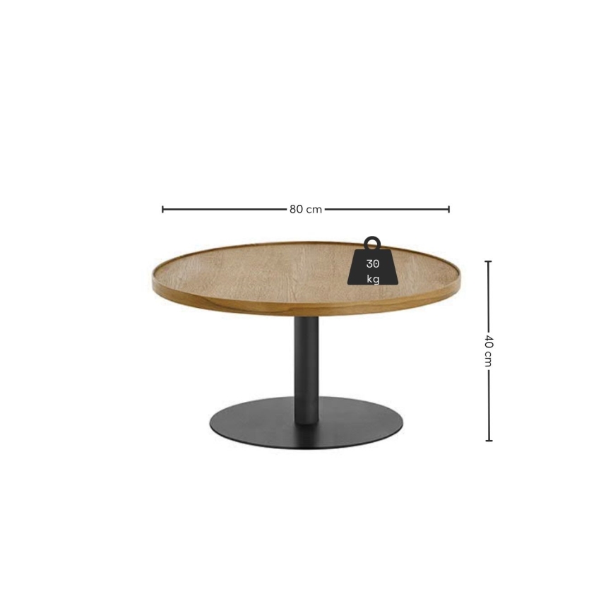Mesa de centro FOCUS Ø 80 cm, carvalho/preto