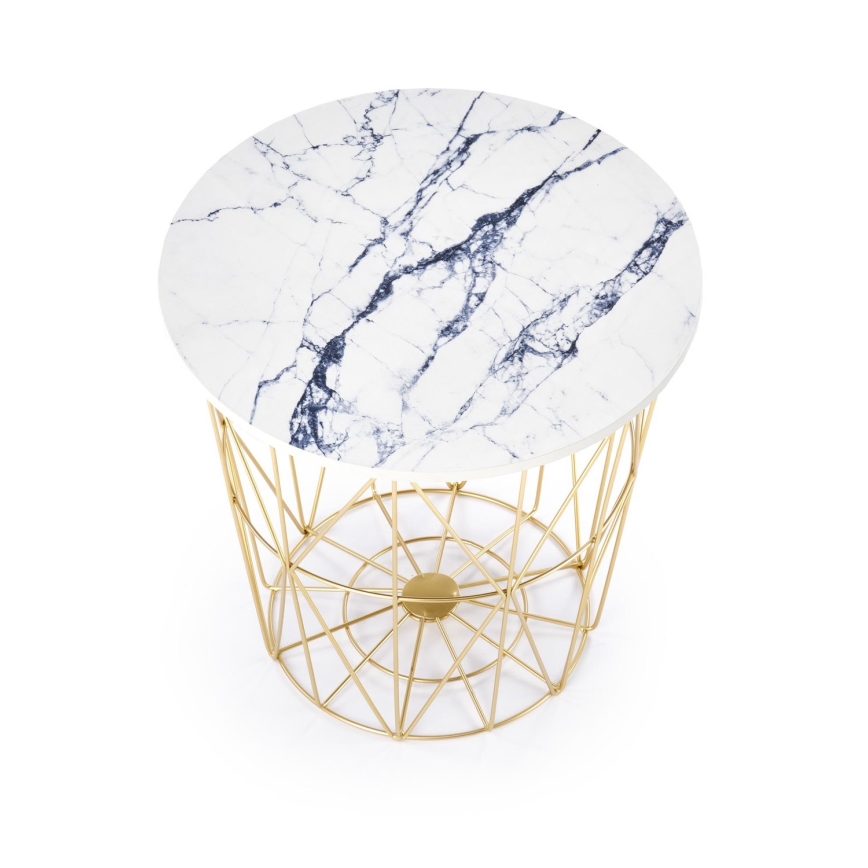 Mesa de centro HARISSA 41x42 cm dourado/branco decoração em mármore