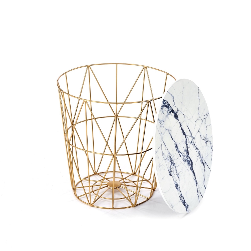 Mesa de centro HARISSA 41x42 cm dourado/branco decoração em mármore