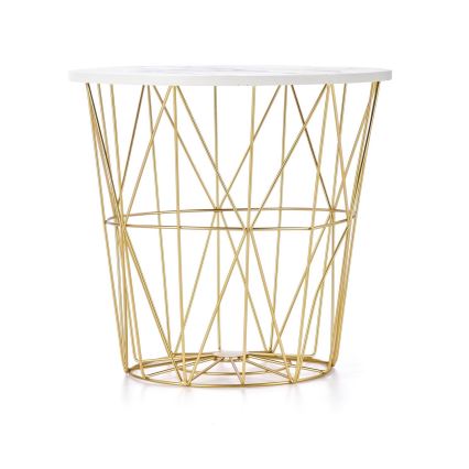 Mesa de centro HARISSA 41x42 cm dourado/branco decoração em mármore