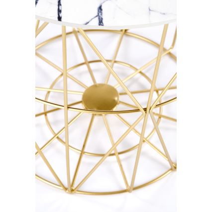 Mesa de centro HARISSA 41x42 cm dourado/branco decoração em mármore