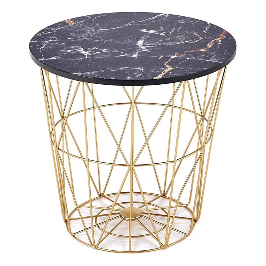 Mesa de centro HARISSA 41x42 cm dourado/preto decoração em mármore