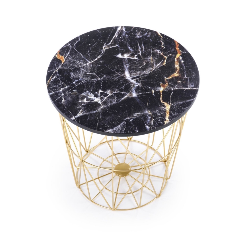 Mesa de centro HARISSA 41x42 cm dourado/preto decoração em mármore