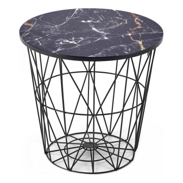 Mesa de centro HARISSA 41x42 cm preto/preto com decoração de mármore