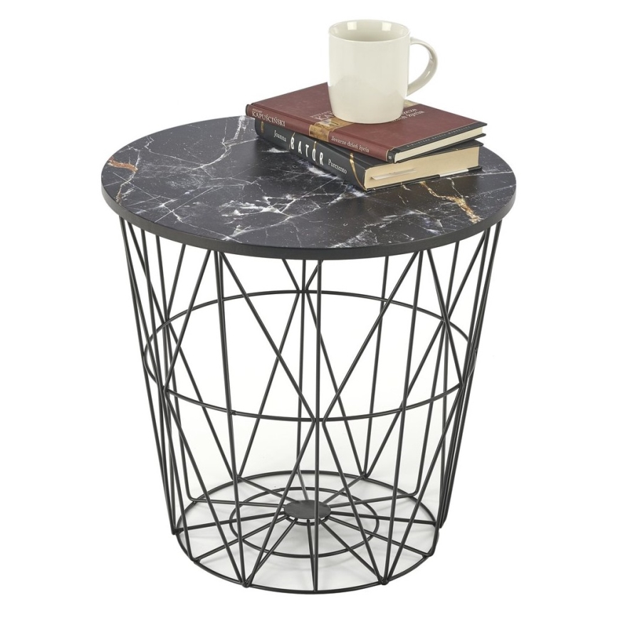 Mesa de centro HARISSA 41x42 cm preto/preto com decoração de mármore