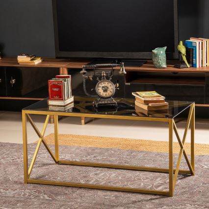 Mesa de centro ILIOMAR 46,6x94 cm dourada/preto