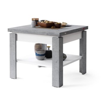 Mesa de centro/jantar extensível com prateleira de arrumação LIA cinza cimento/branco