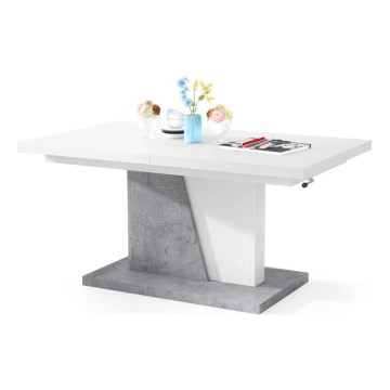 Mesa de centro/jantar extensível com tampo elevatório NINO branco/cinza betão