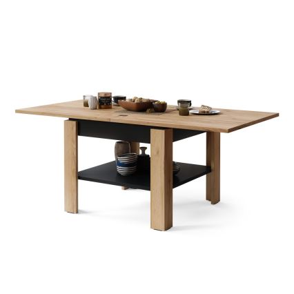 Mesa de centro/mesa de jantar extensível com prateleira de arrumação LIA carvalho craft/preto