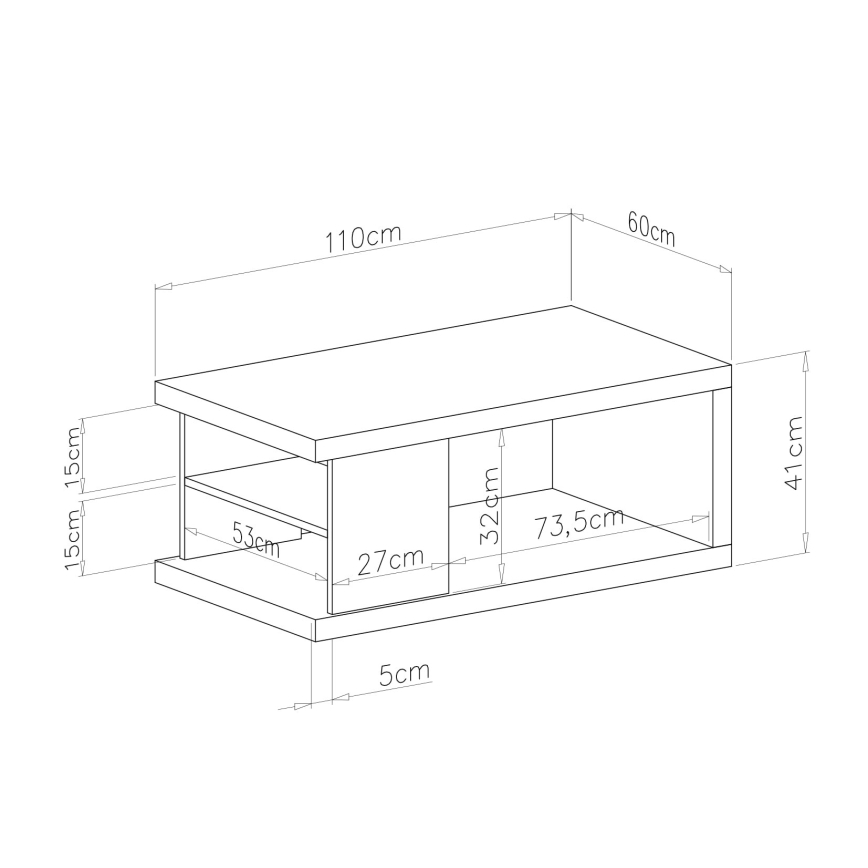 Mesa de centro LORA com prateleira e espaço de arrumação, carvalho artisan/preto