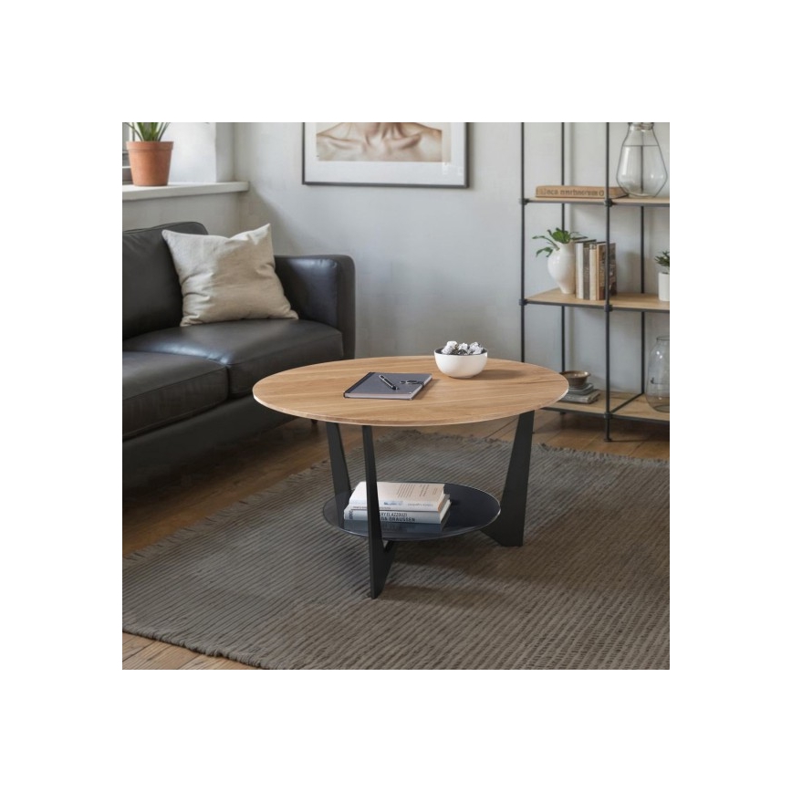 Mesa de centro MARMO Ø 70 cm carvalho/preto