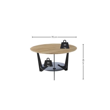Mesa de centro MARMO Ø 70 cm carvalho/preto