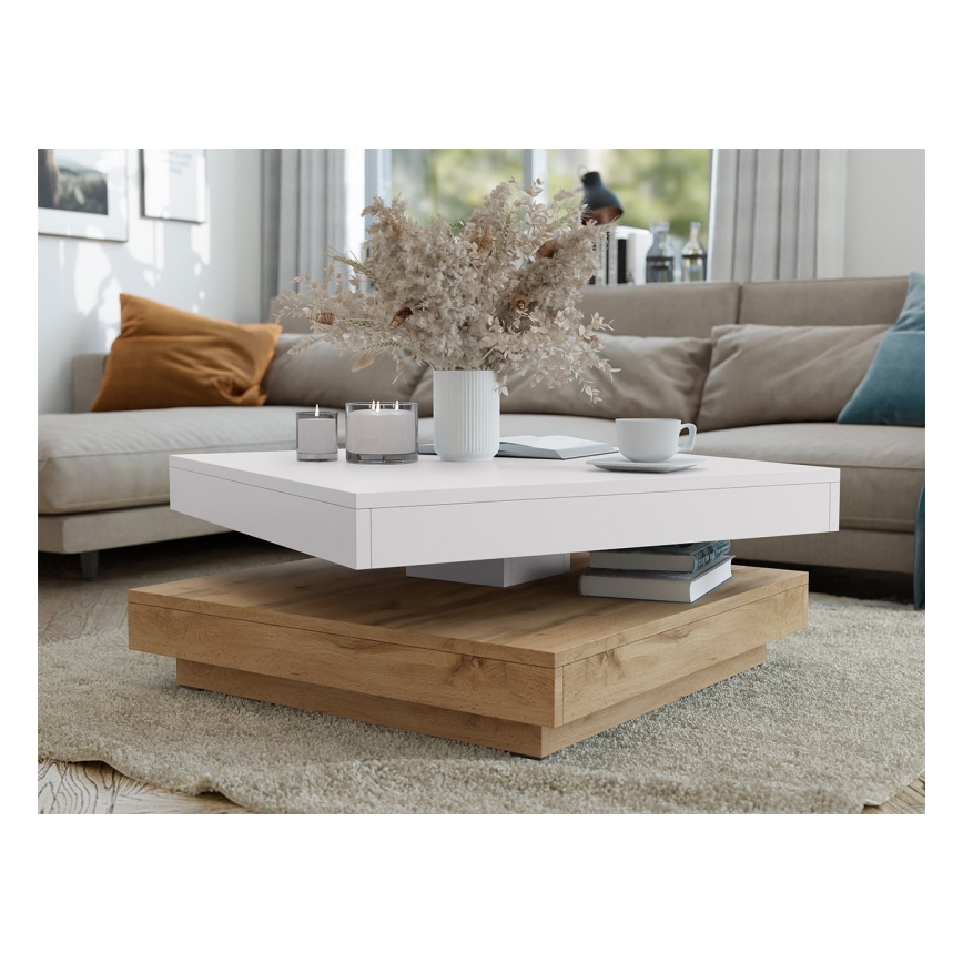 Mesa de centro NENANI 34x70 cm branco/carvalho wotan