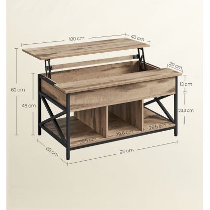 Mesa de centro NYRO com tampo elevatório, castanho/preto