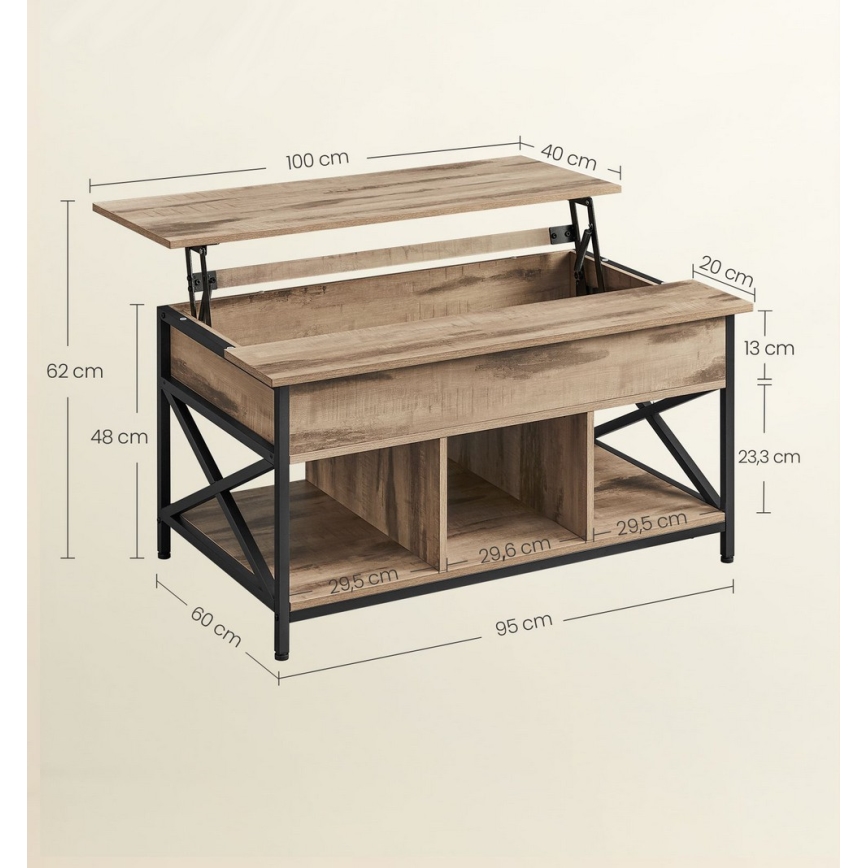 Mesa de centro NYRO com tampo elevatório, castanho/preto