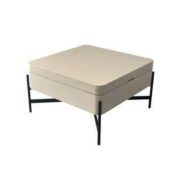 Mesa de centro OASIS 75x75 cm com tampo elevatório e prateleira, creme/preto