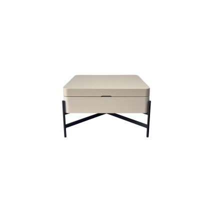 Mesa de centro OASIS 75x75 cm com tampo elevatório e prateleira, creme/preto