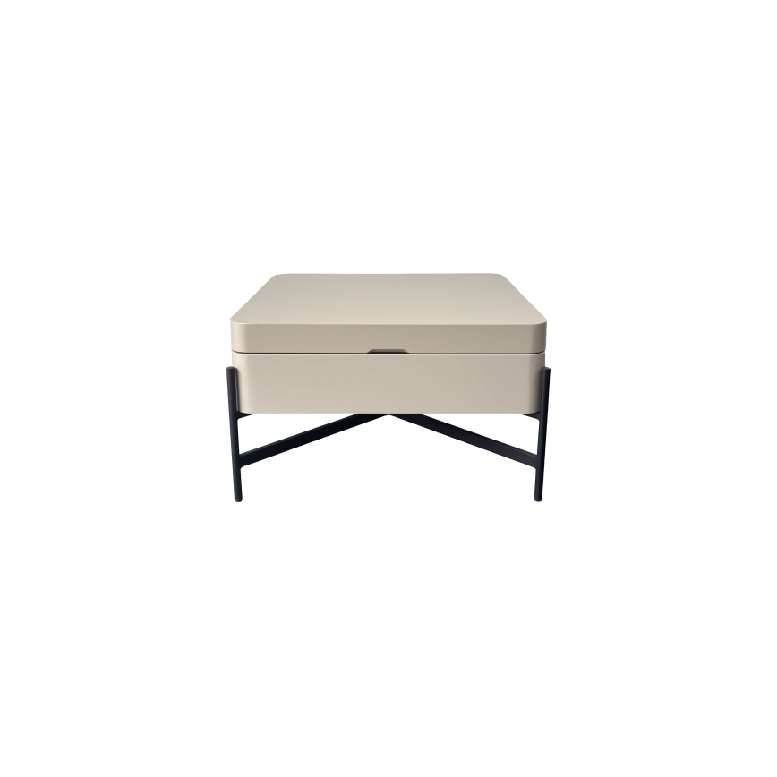 Mesa de centro OASIS 75x75 cm com tampo elevatório e prateleira, creme/preto