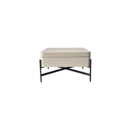 Mesa de centro OASIS 75x75 cm com tampo elevatório e prateleira, creme/preto