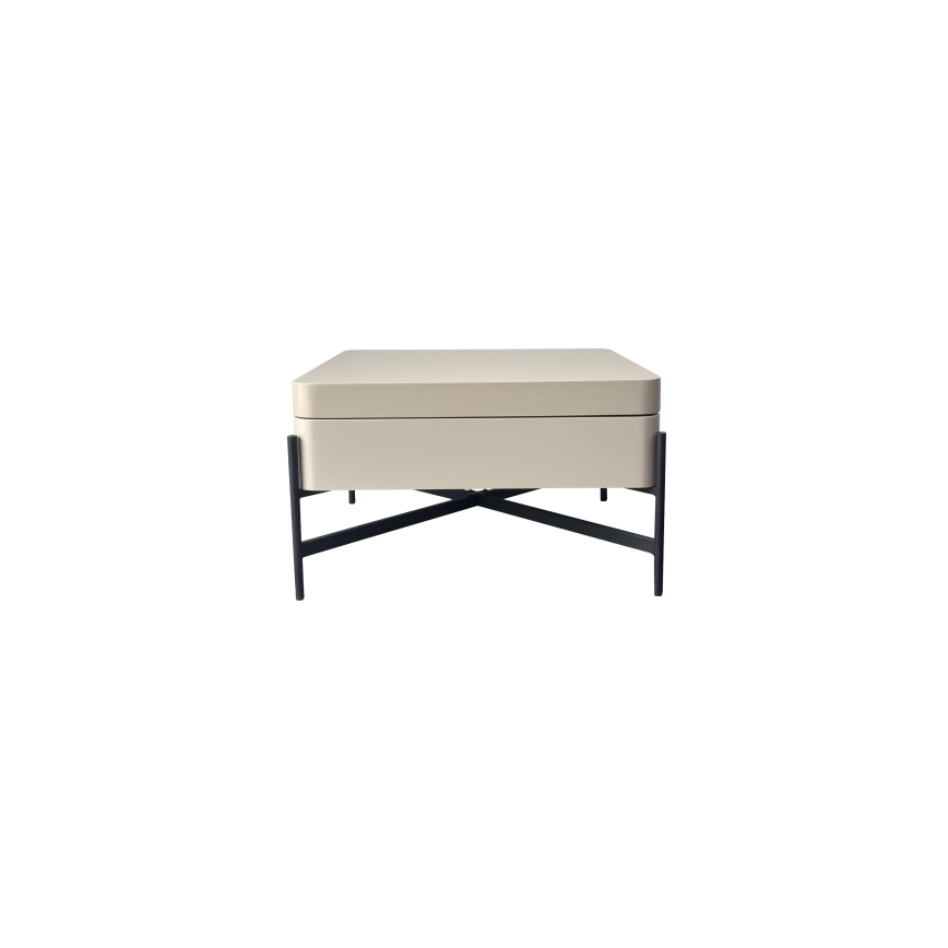 Mesa de centro OASIS 75x75 cm com tampo elevatório e prateleira, creme/preto