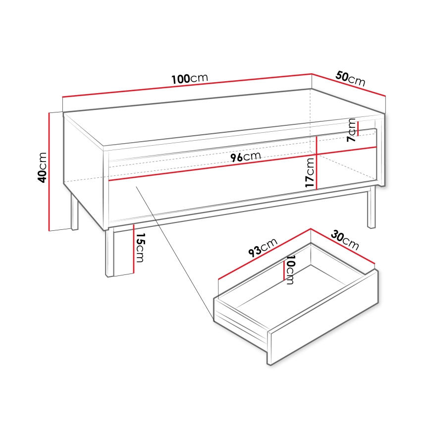 Mesa de centro OZMI 100x40 cm preta