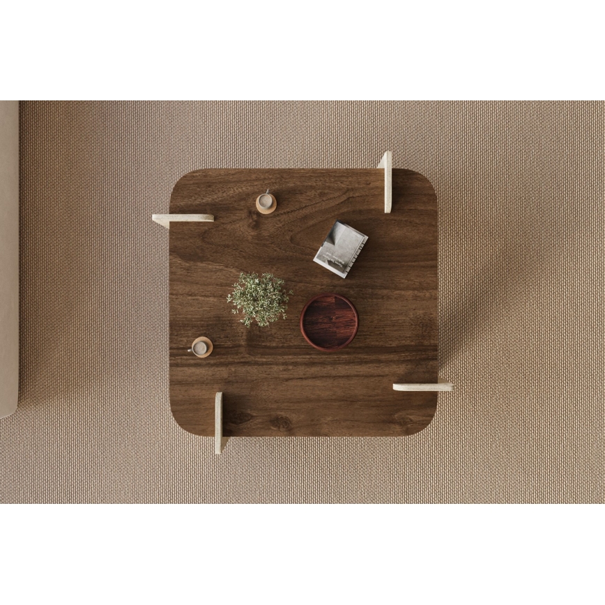 Mesa de centro PURO 90x90 cm nogueira/travertino