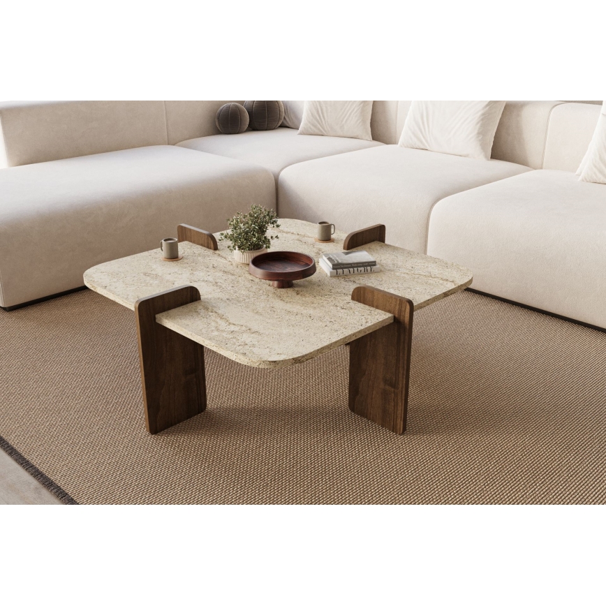 Mesa de centro PURO 90x90 cm travertino/nogueira