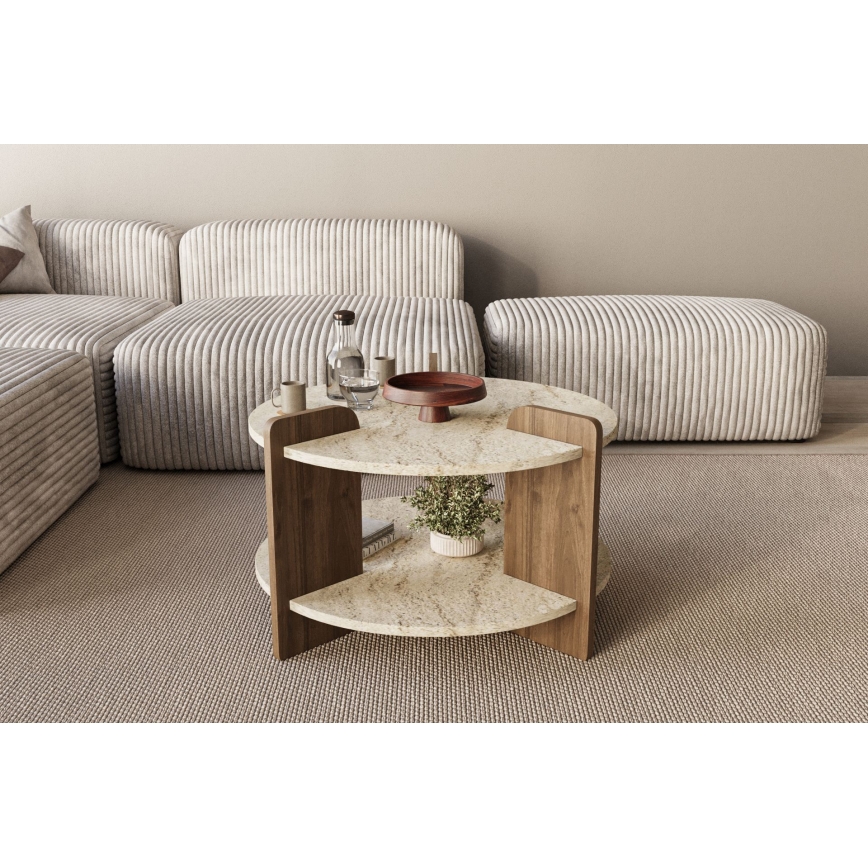 Mesa de centro PURO Ø 70 cm bege/nogueira