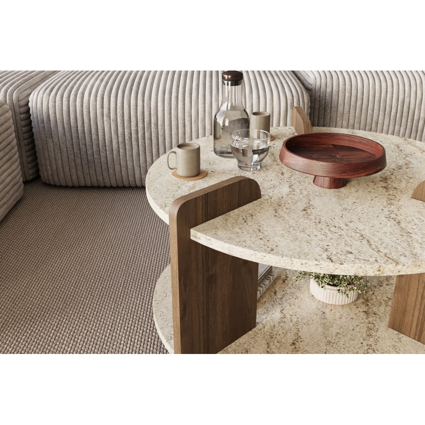 Mesa de centro PURO Ø 70 cm bege/nogueira