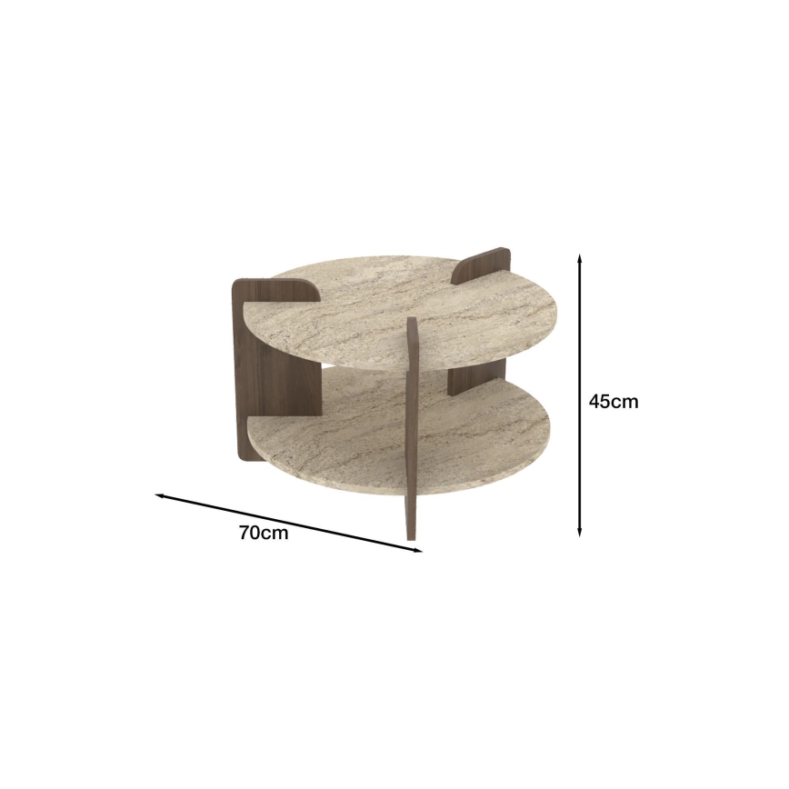 Mesa de centro PURO Ø 70 cm travertino/nogueira