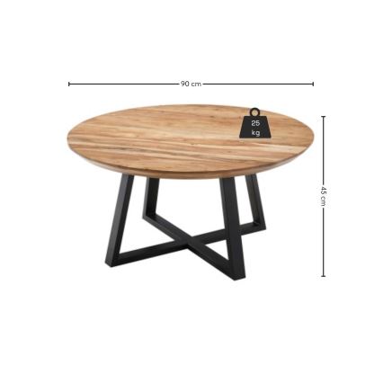 Mesa de centro RIVA Ø 90 cm acácia/preto