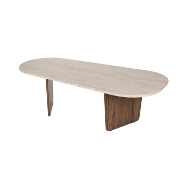 Mesa de centro ROND 130x65 cm travertino/nogueira