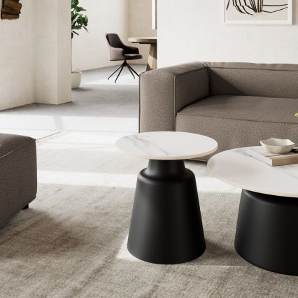 Mesa de centro SANTORINI Ø 45 cm branca/preta/cerâmica