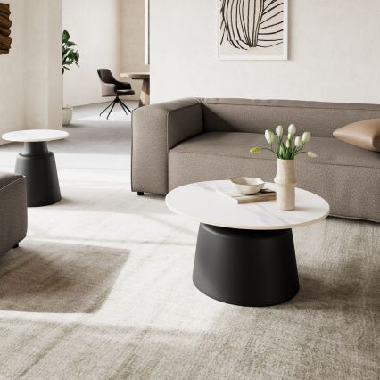Mesa de centro SANTORINI Ø 70 cm branca/preta/cerâmica