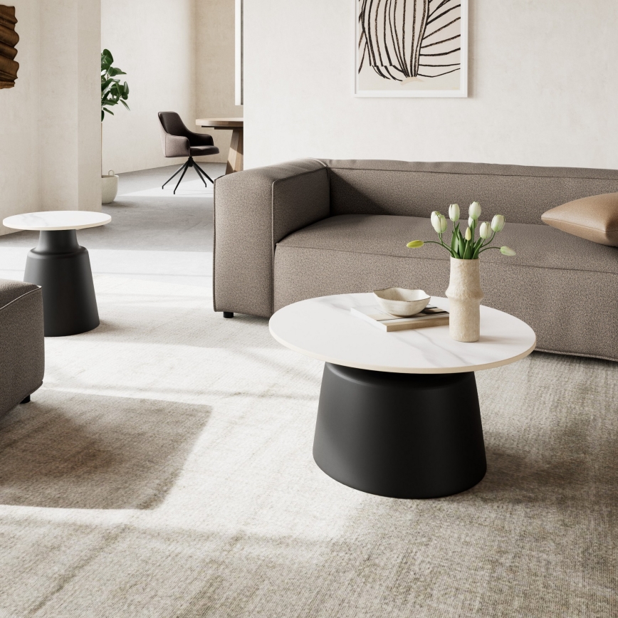 Mesa de centro SANTORINI Ø 70 cm branca/preta/cerâmica